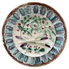 Antique French Majolica Asparagus Onnaing Plate, circa 1890