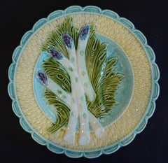 French Majolica Asparagus Plate Attributed to Salins