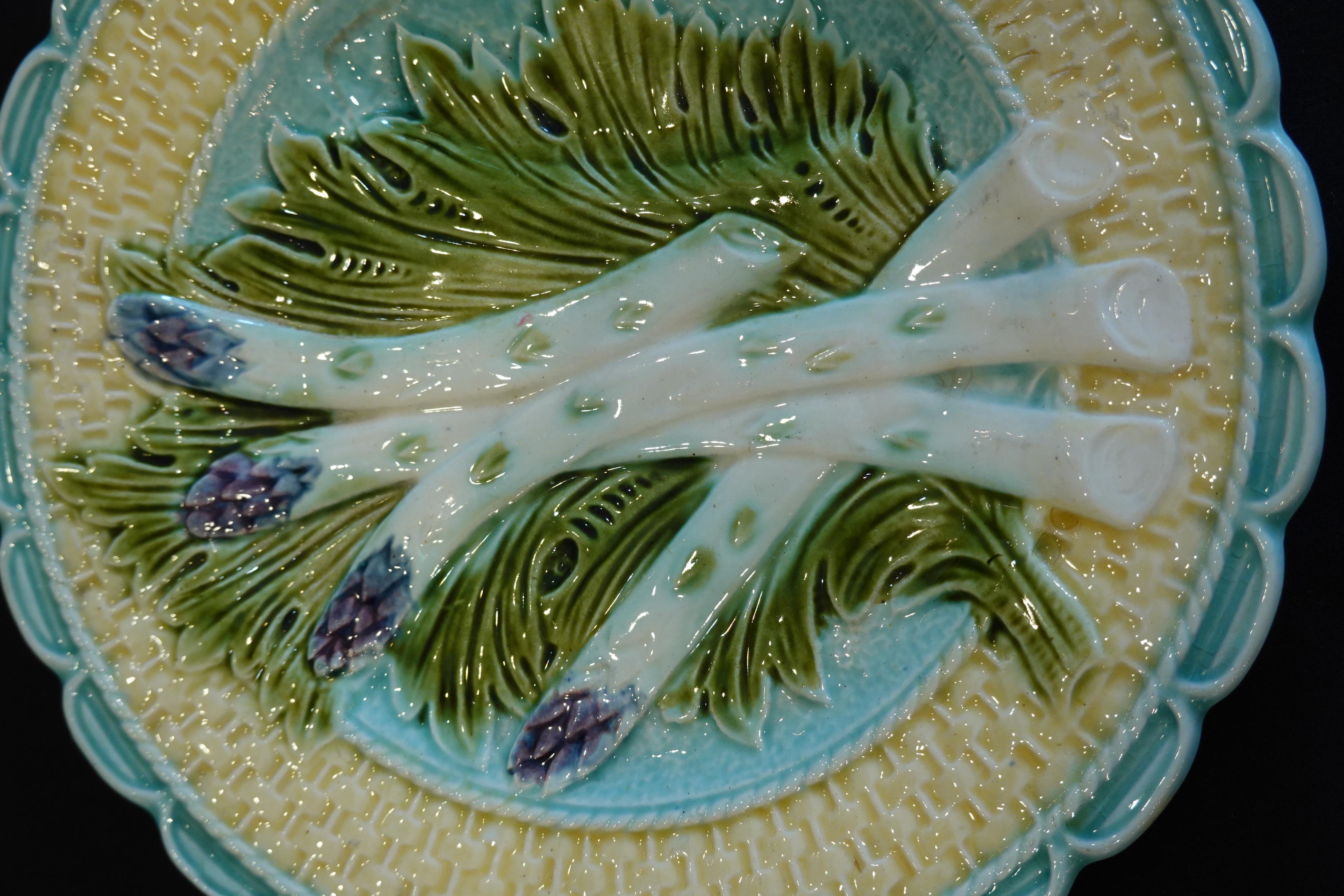 French Provincial French Majolica Asparagus Plate Attributed to Salins