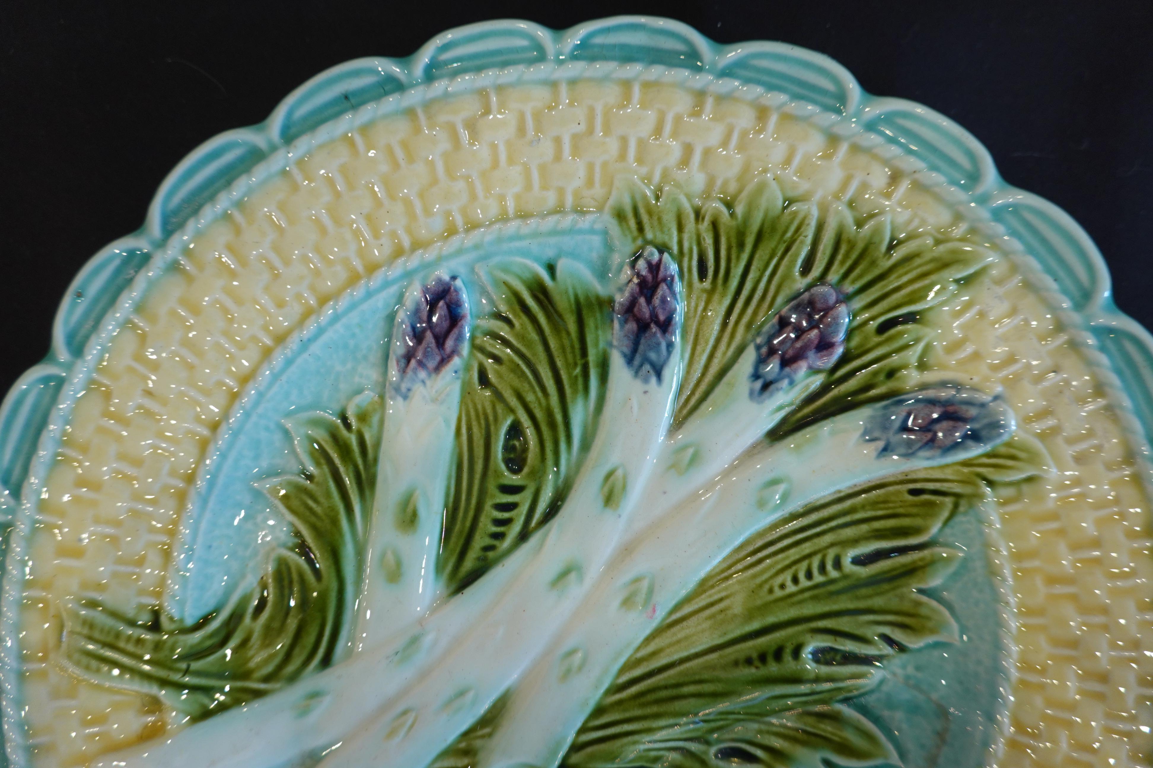 Glazed French Majolica Asparagus Plate Attributed to Salins