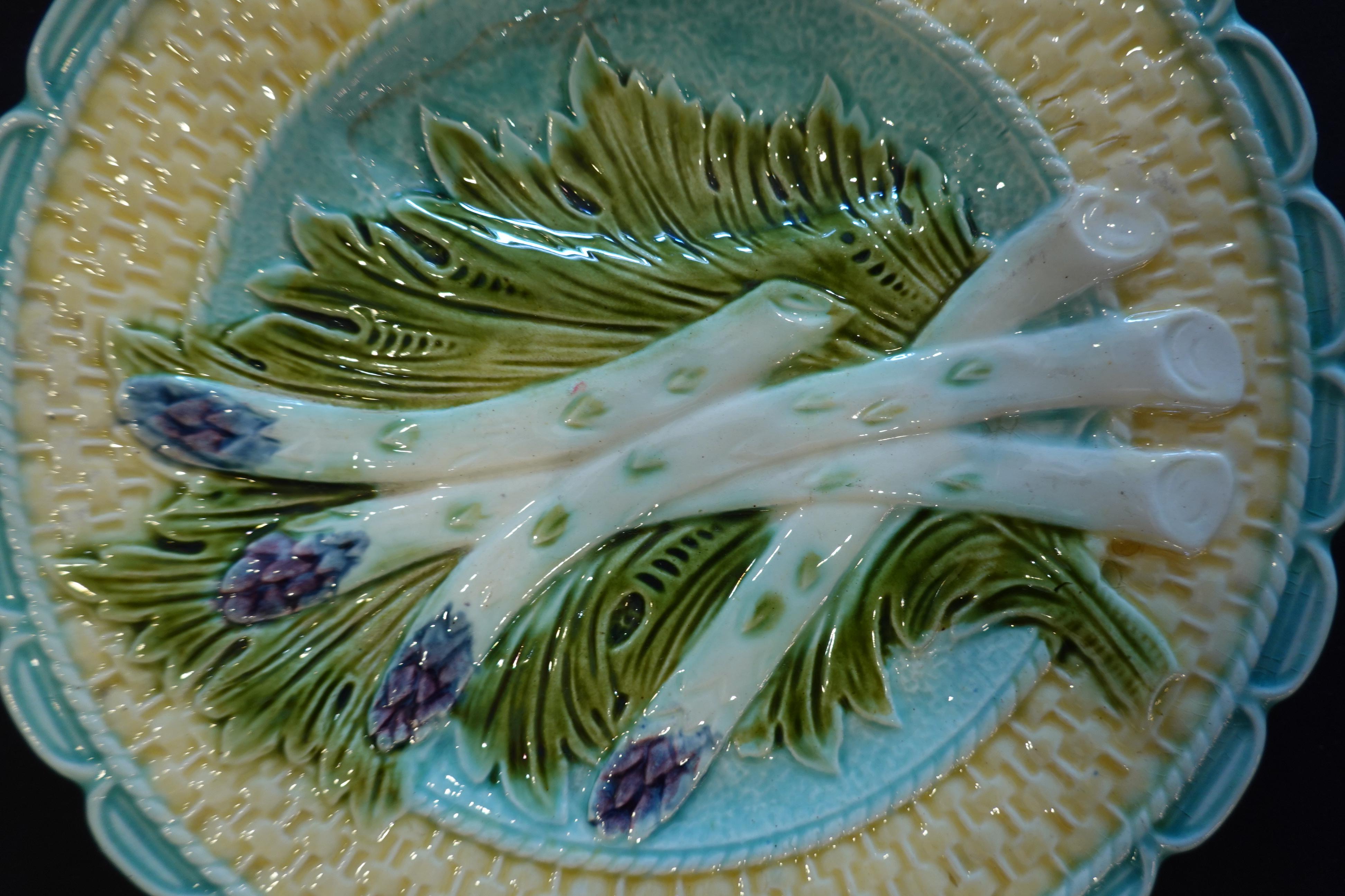 French Majolica Asparagus Plate Attributed to Salins In Good Condition In Pembroke, MA