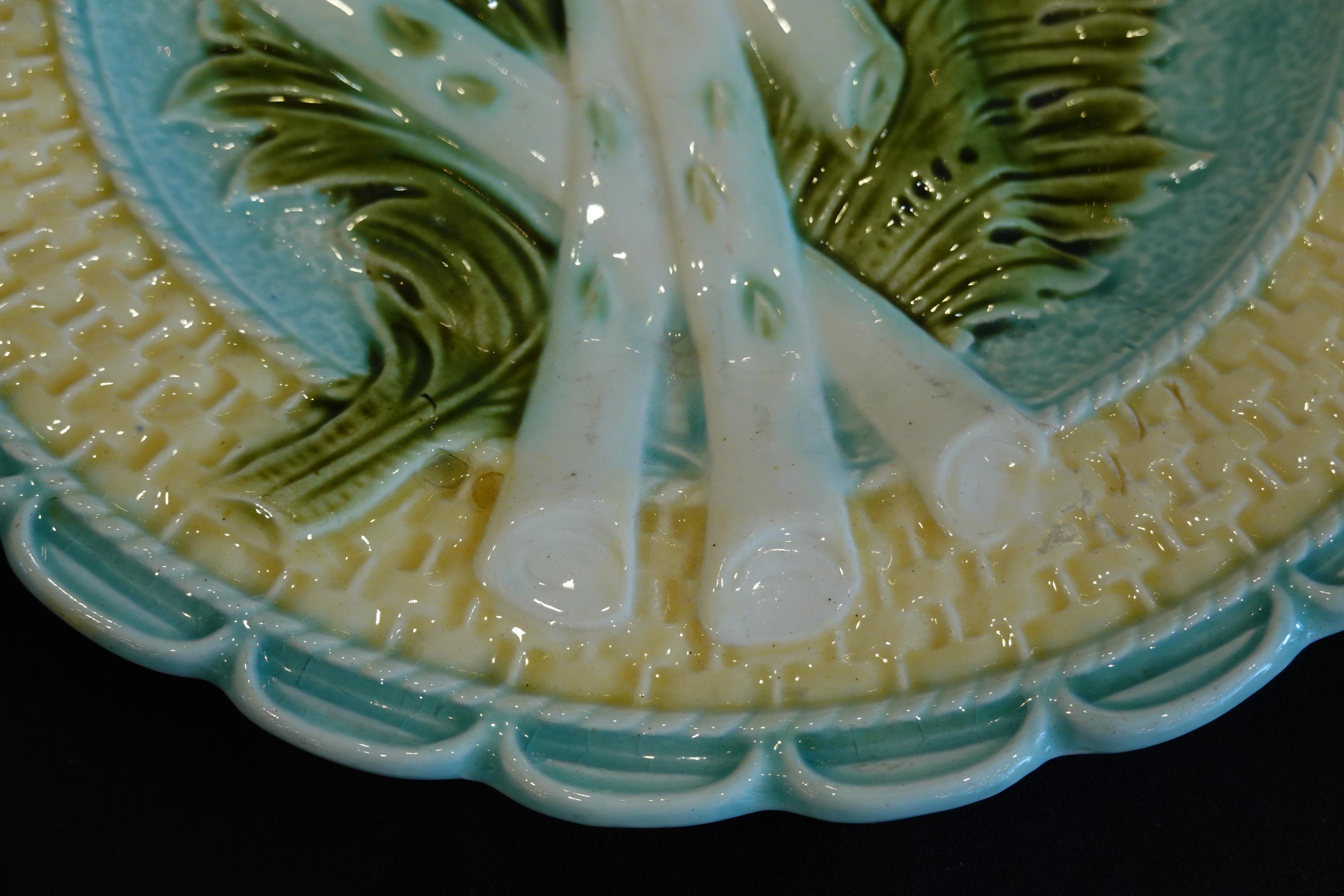 19th Century French Majolica Asparagus Plate Attributed to Salins