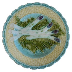 Antique French Majolica Asparagus Plate Attributed to Salins