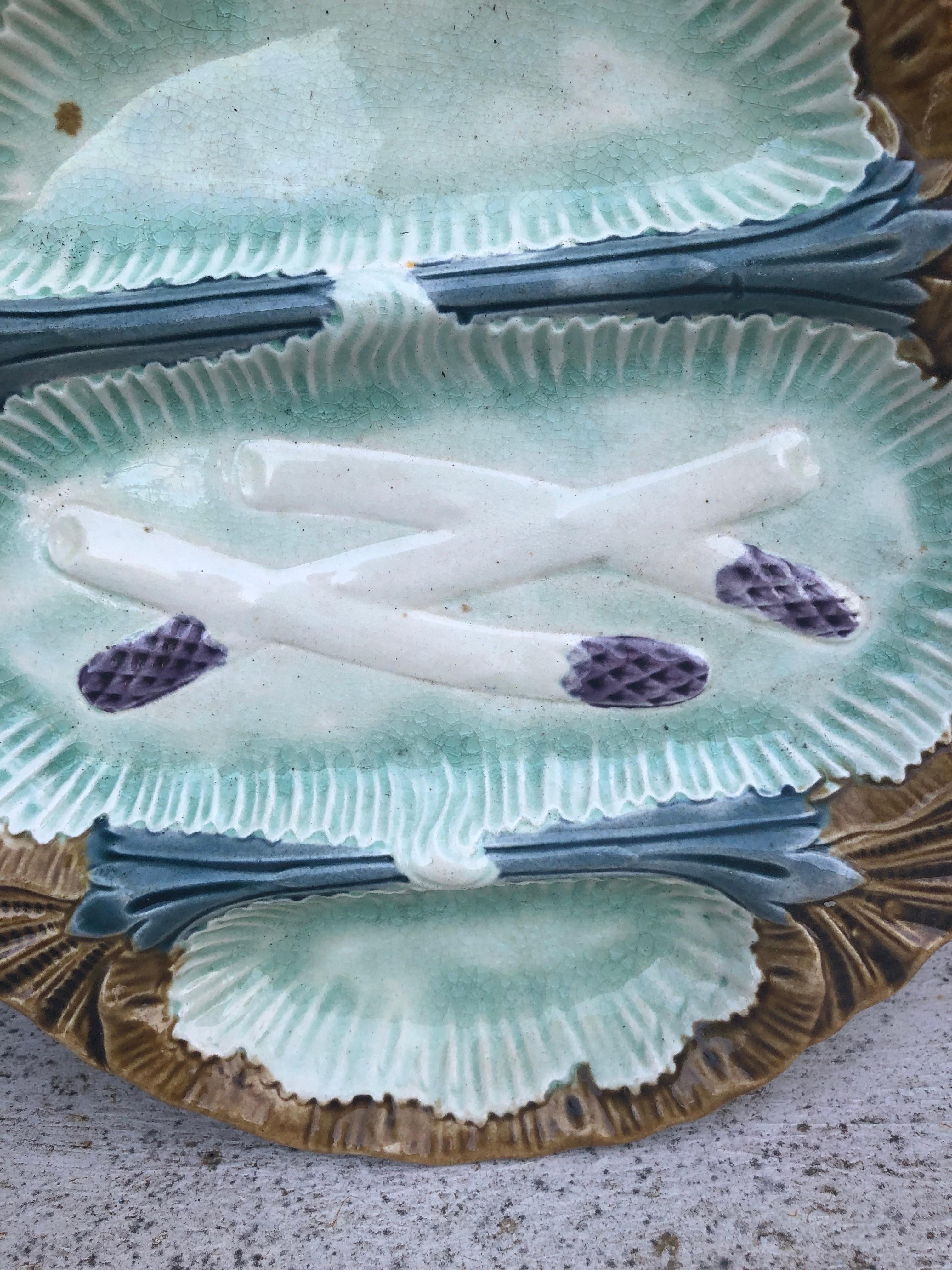Late 19th Century French Majolica Asparagus Plate, circa 1890