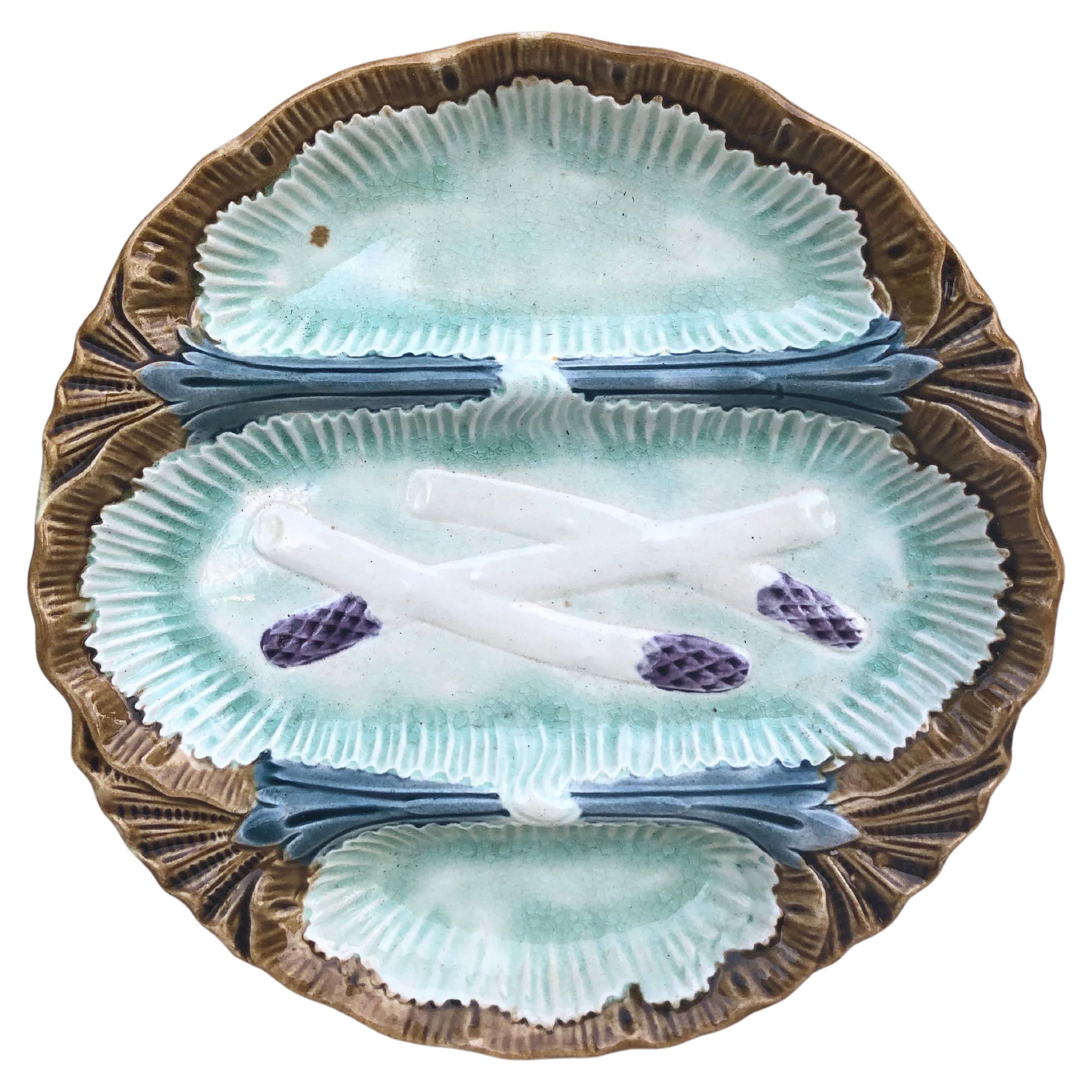 French Majolica Asparagus Plate, circa 1890