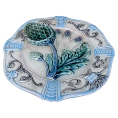 Plato de espárragos de mayólica francesa Fives Lille, hacia 1890