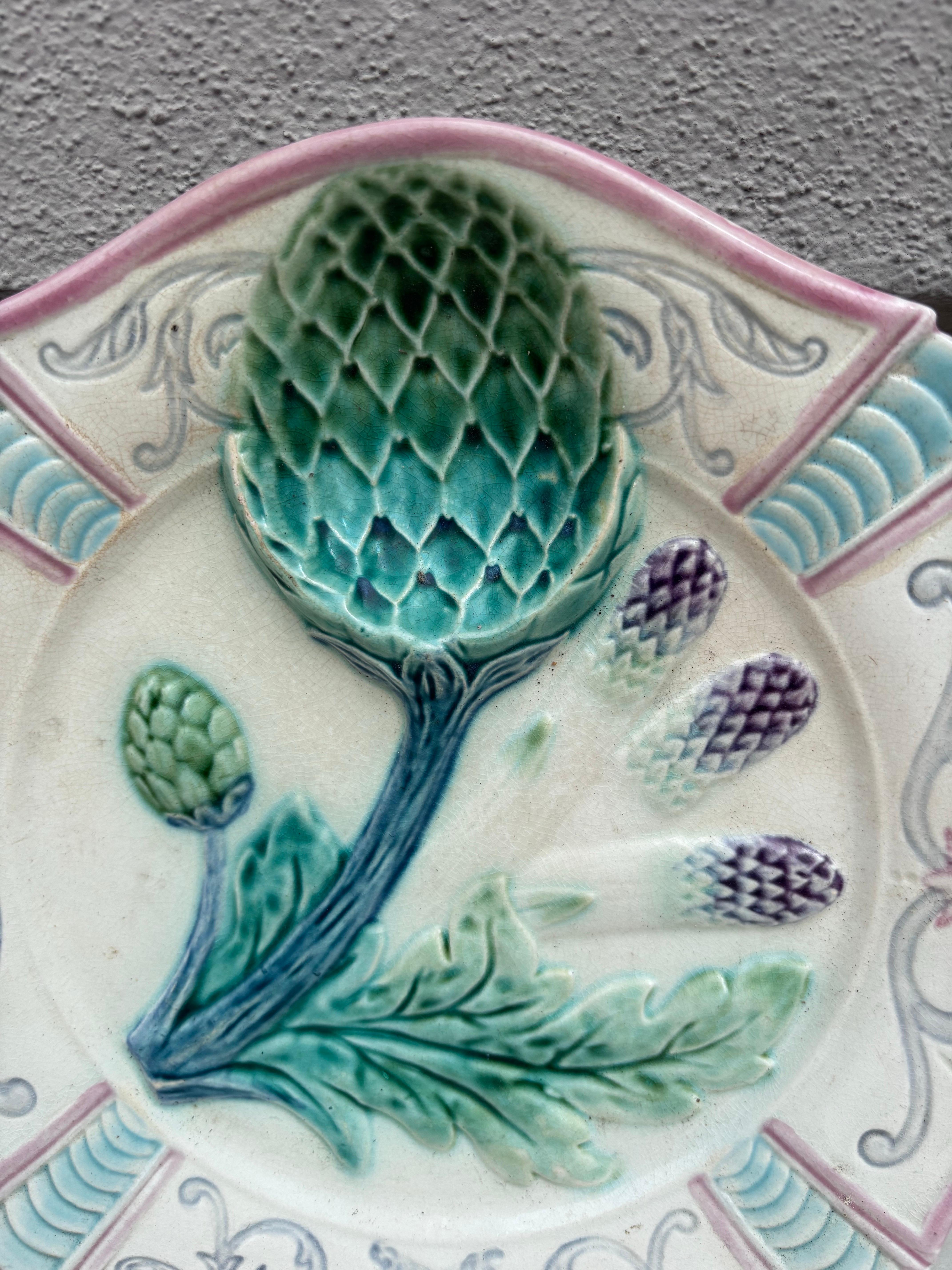 Francese Piatto in maiolica francese per asparagi Fives-Lille, circa 1890 in vendita