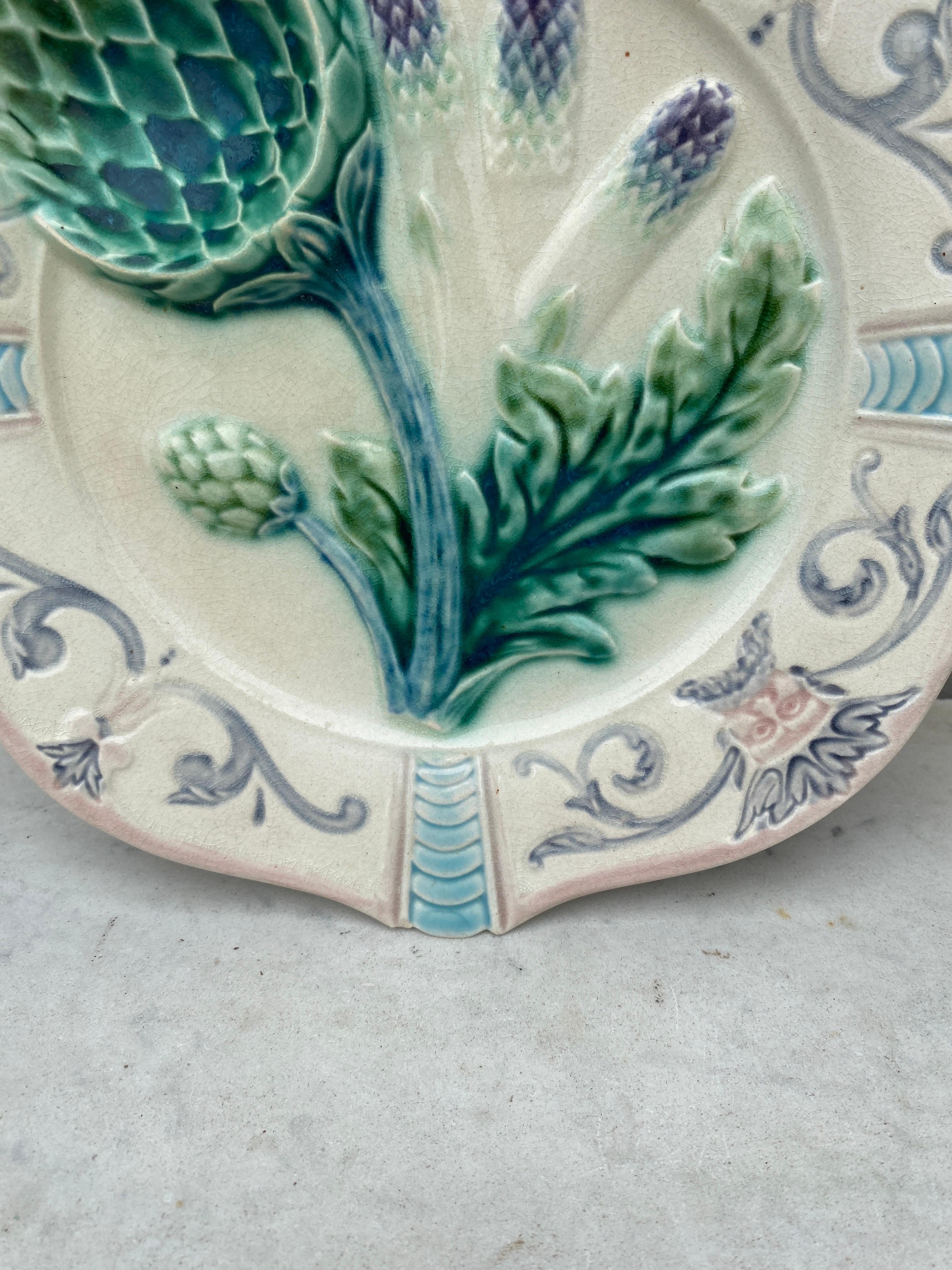French Majolica Asparagus Plate Fives Lille, circa 1890 In Good Condition For Sale In Austin, TX