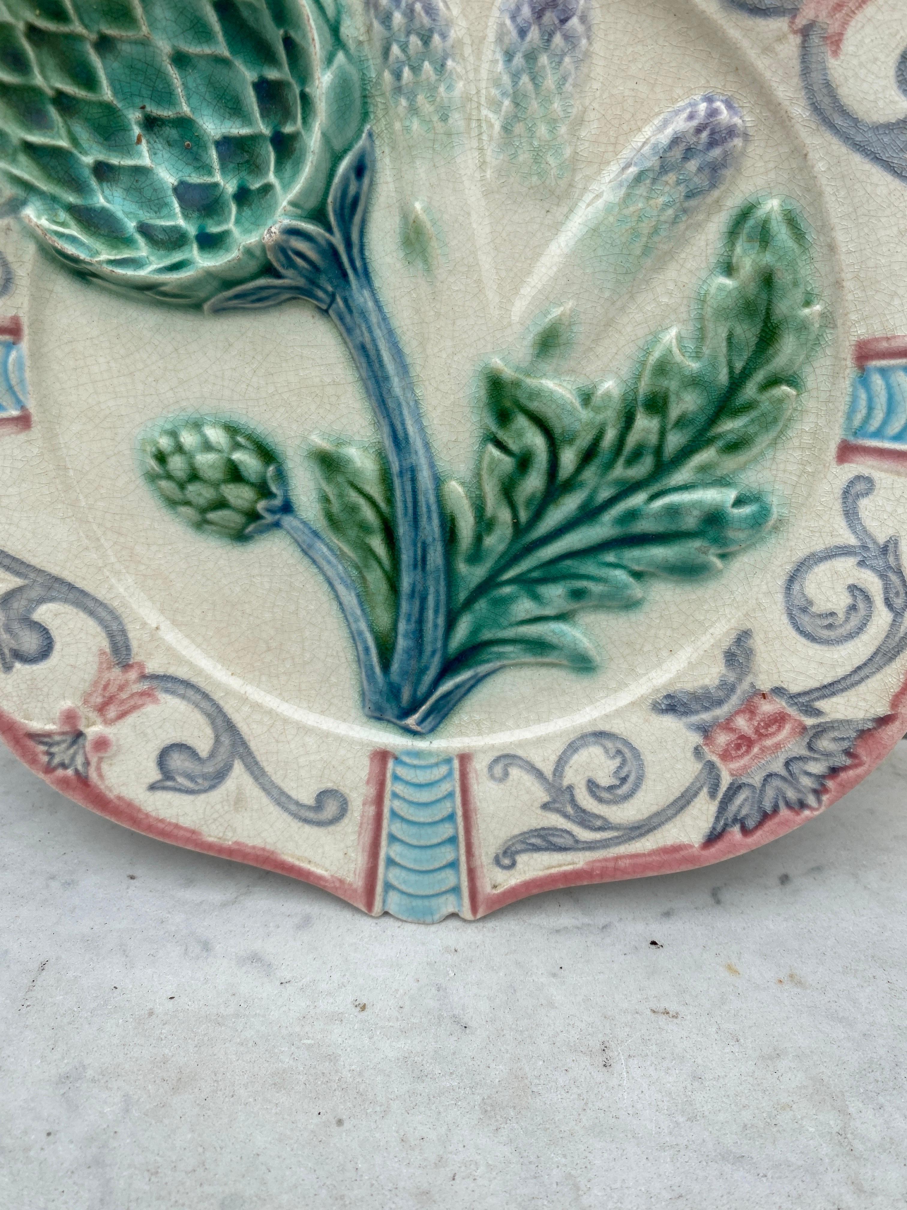 Late 19th Century French Majolica Asparagus Plate Fives Lille, circa 1890 For Sale
