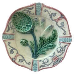 French Majolica Asparagus Plate Fives Lille, circa 1890