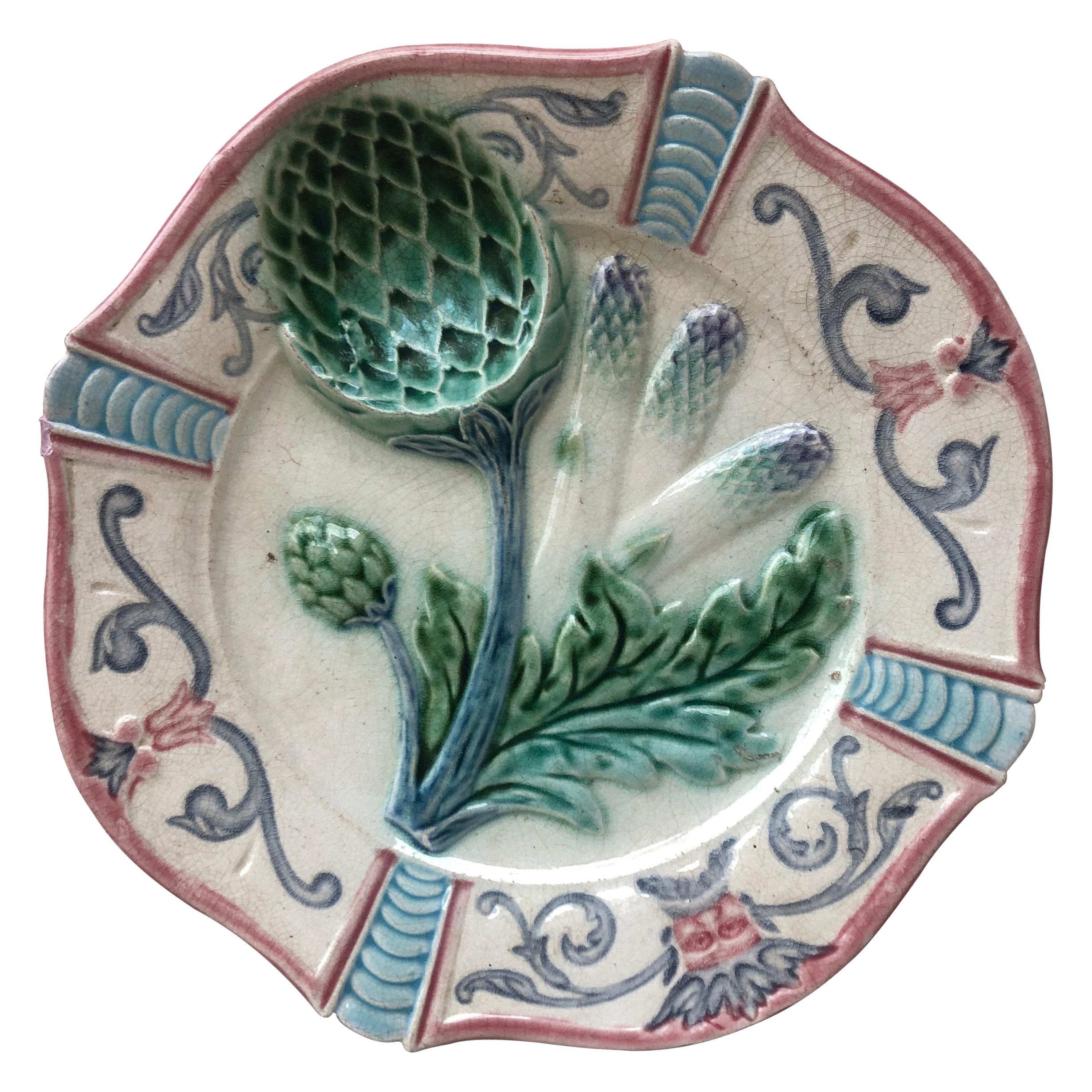 French Majolica Asparagus Plate Fives Lille, circa 1890
