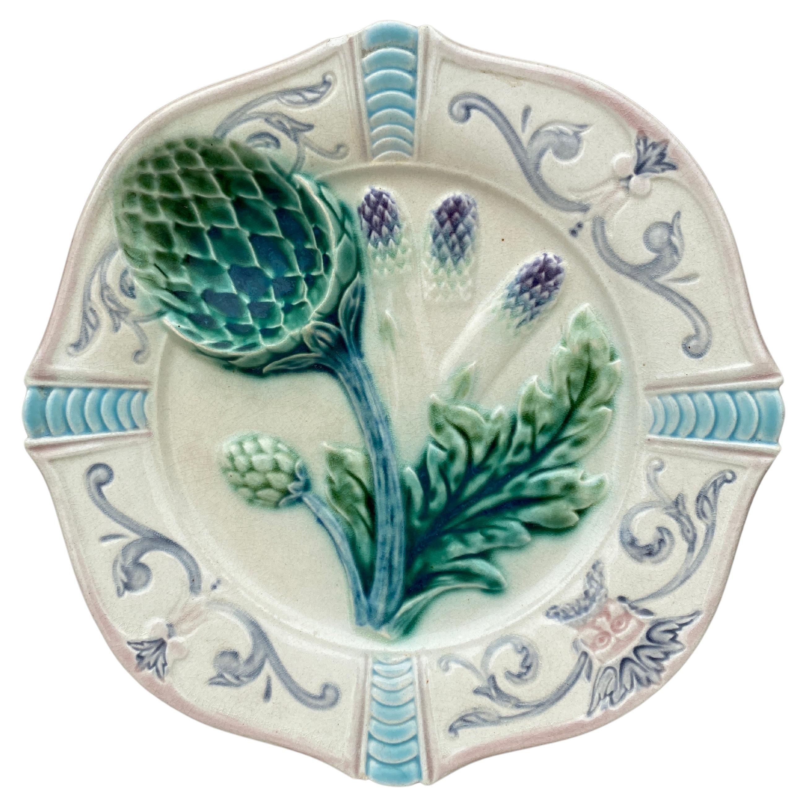 French Majolica Asparagus Plate Fives Lille, circa 1890 For Sale