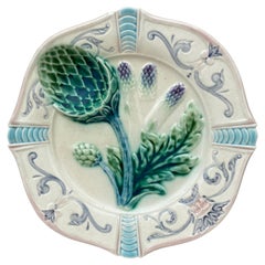 Antique French Majolica Asparagus Plate Fives Lille, circa 1890