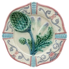 Antique French Majolica Asparagus Plate Fives Lille, circa 1890