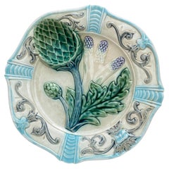 Assiette à asperges en majolique française Fives-Lille, vers 1890