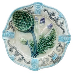 French Majolica Asparagus Plate Fives Lille, circa 1890