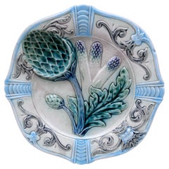 Assiette à asperges en majolique française Fives-Lille, vers 1890