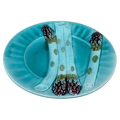 Französische Majolika Spargelteller Keller & Guerin Luneville, um 1890