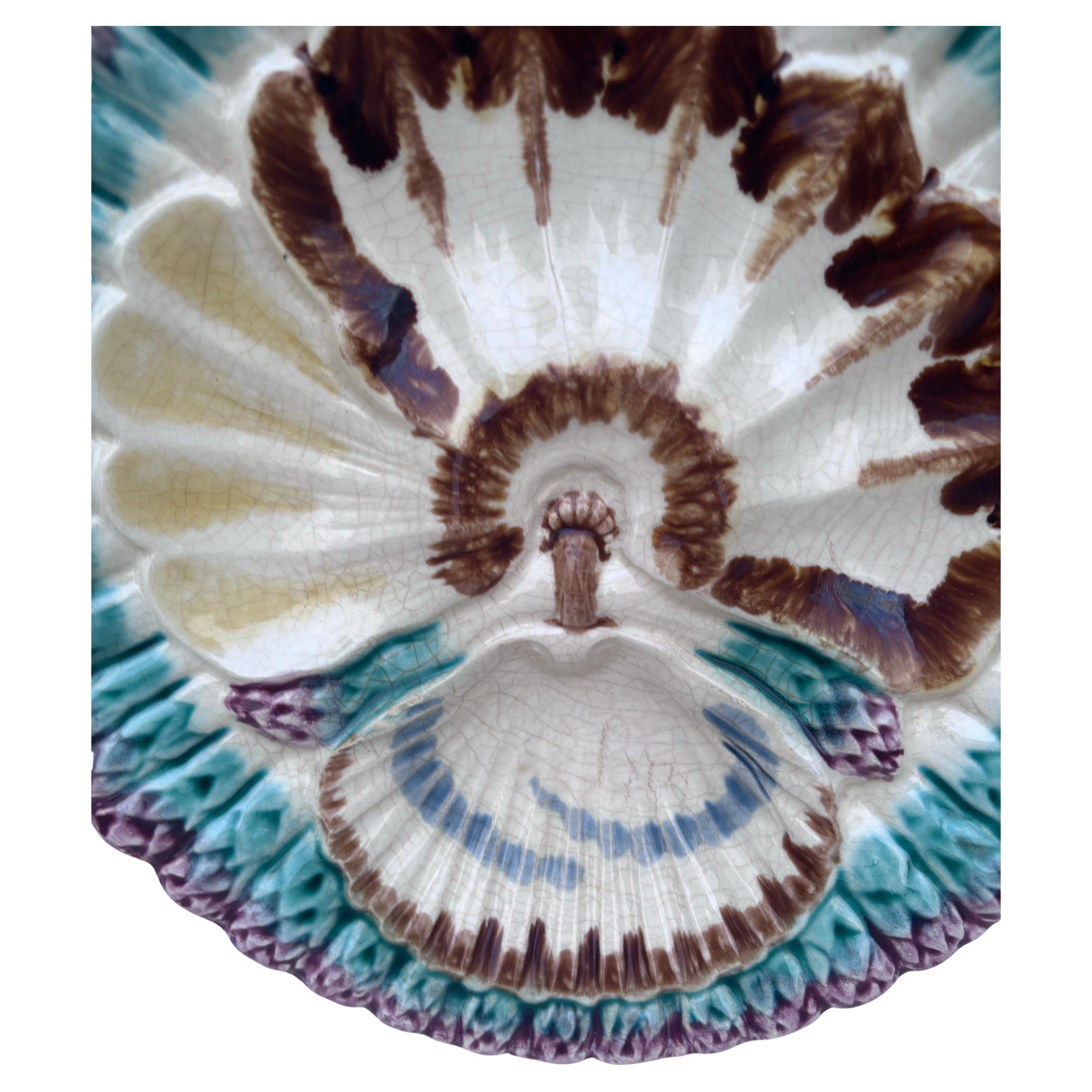 Country French Majolica Asparagus Plate Longchamp, circa 1890 in vendita