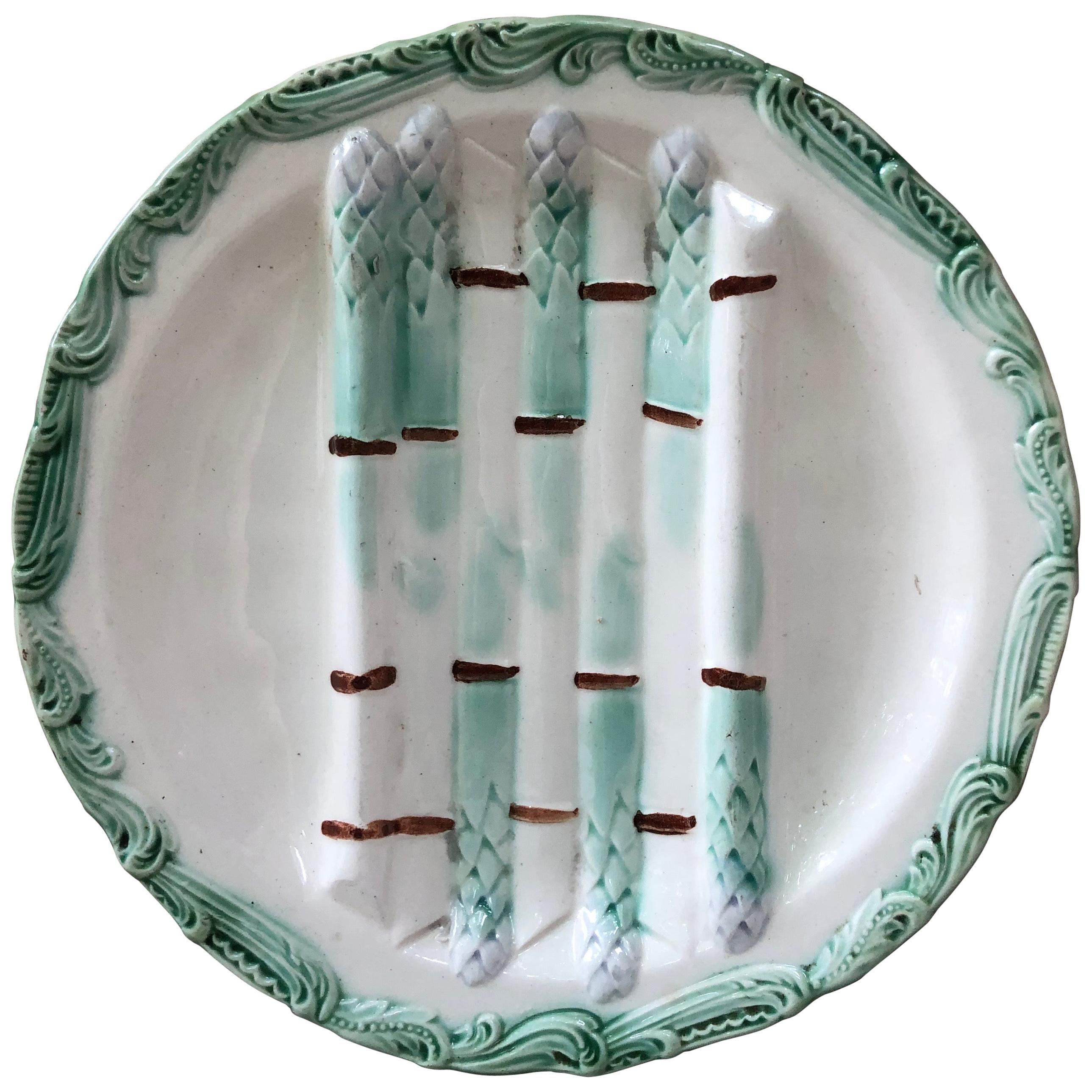 French Majolica Asparagus Plate Longchamp, circa 1890