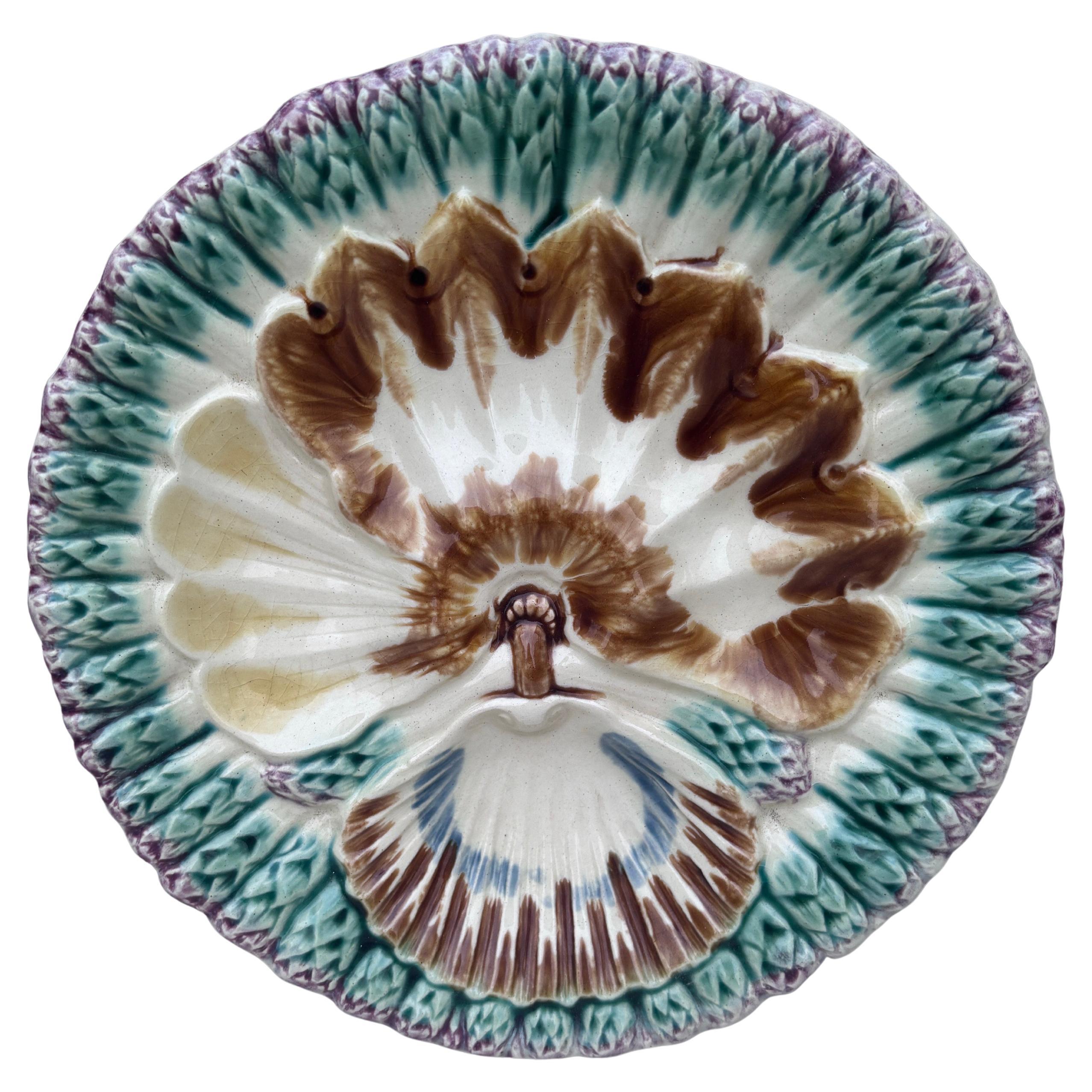 French Majolica Asparagus Plate Longchamp, circa 1890