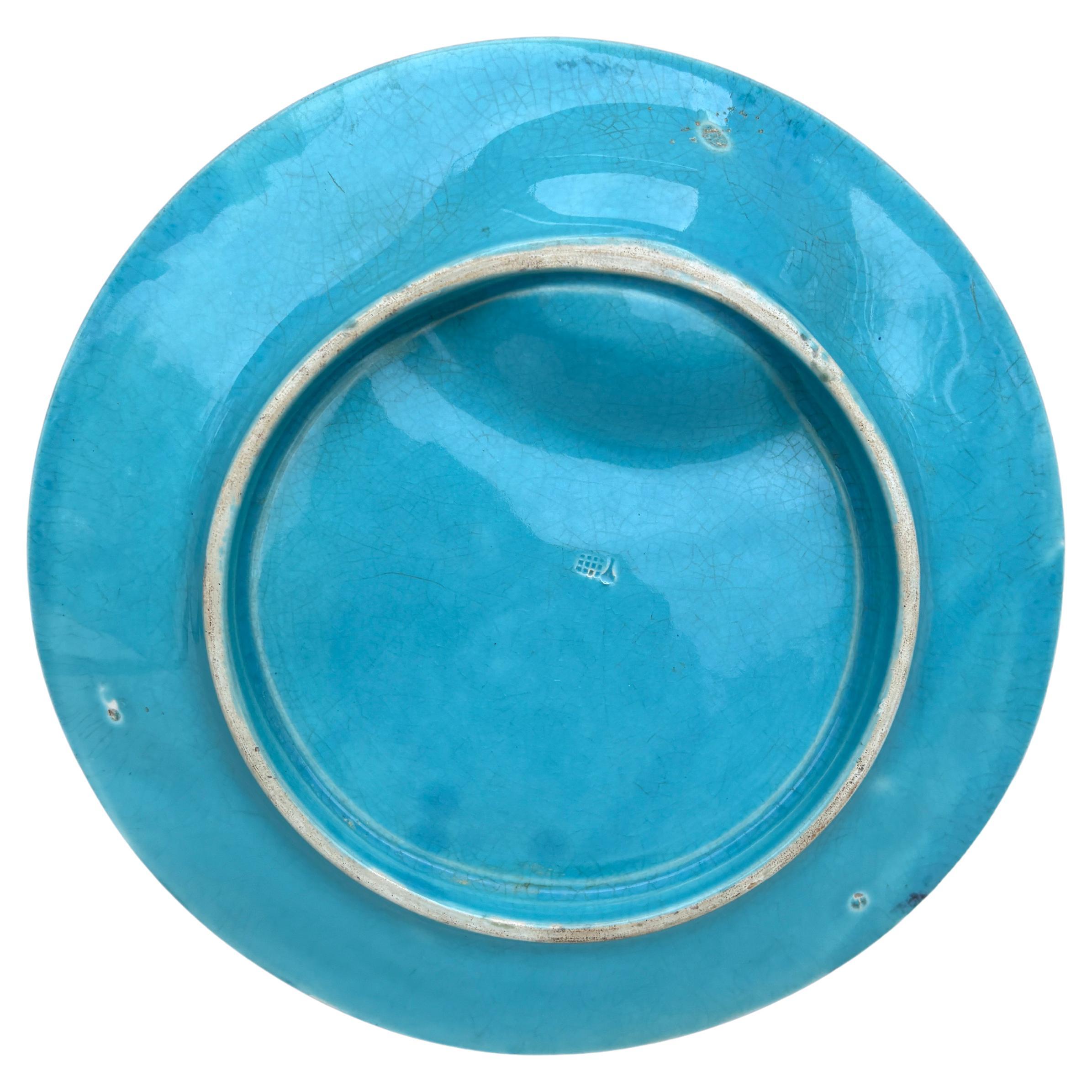 Französische Majolika Spargelteller Luneville Keller & Guerin, um 1890 (Rustikal) im Angebot