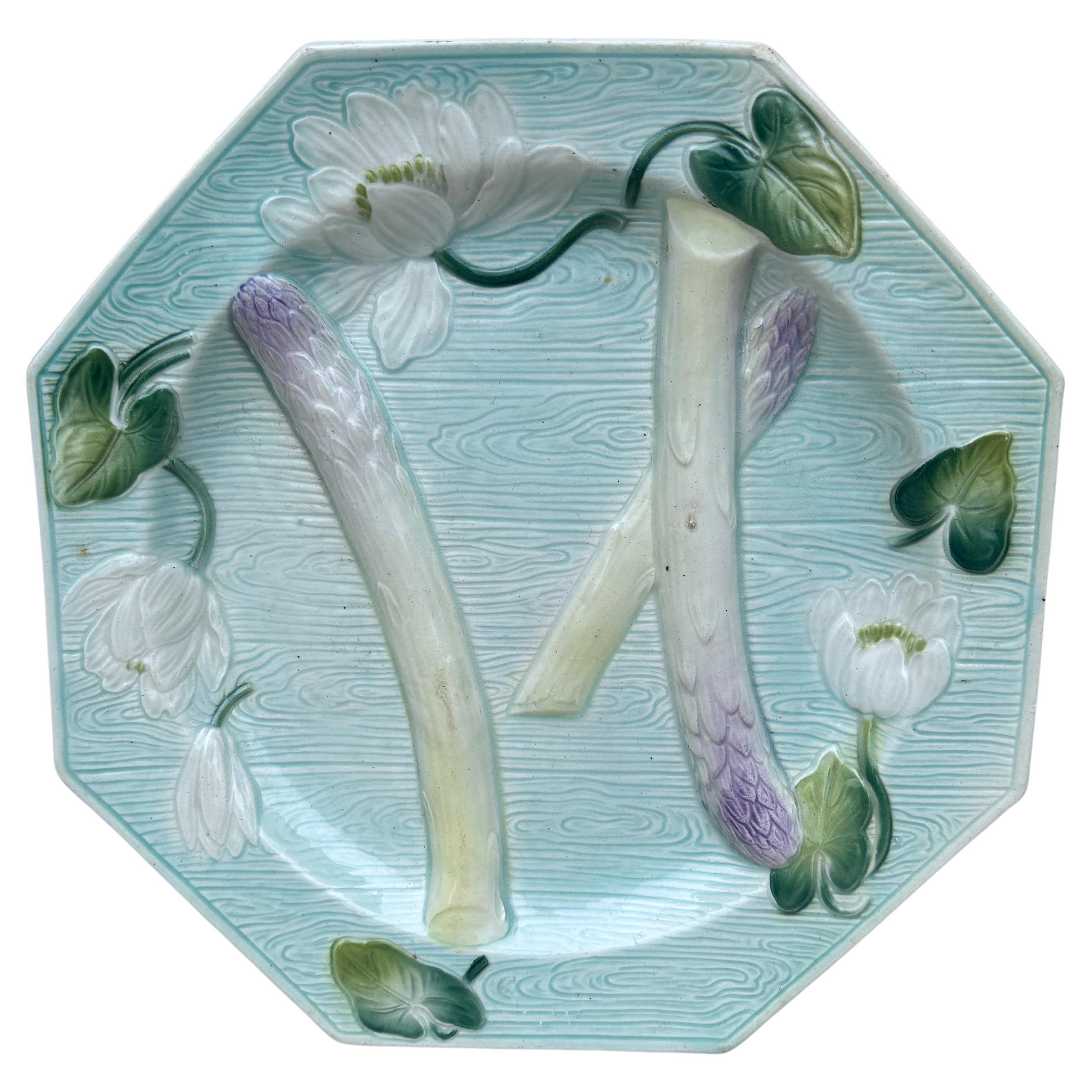 Französische Majolika Spargelteller Luneville Keller & Guerin, um 1890 (Spätes 19. Jahrhundert) im Angebot