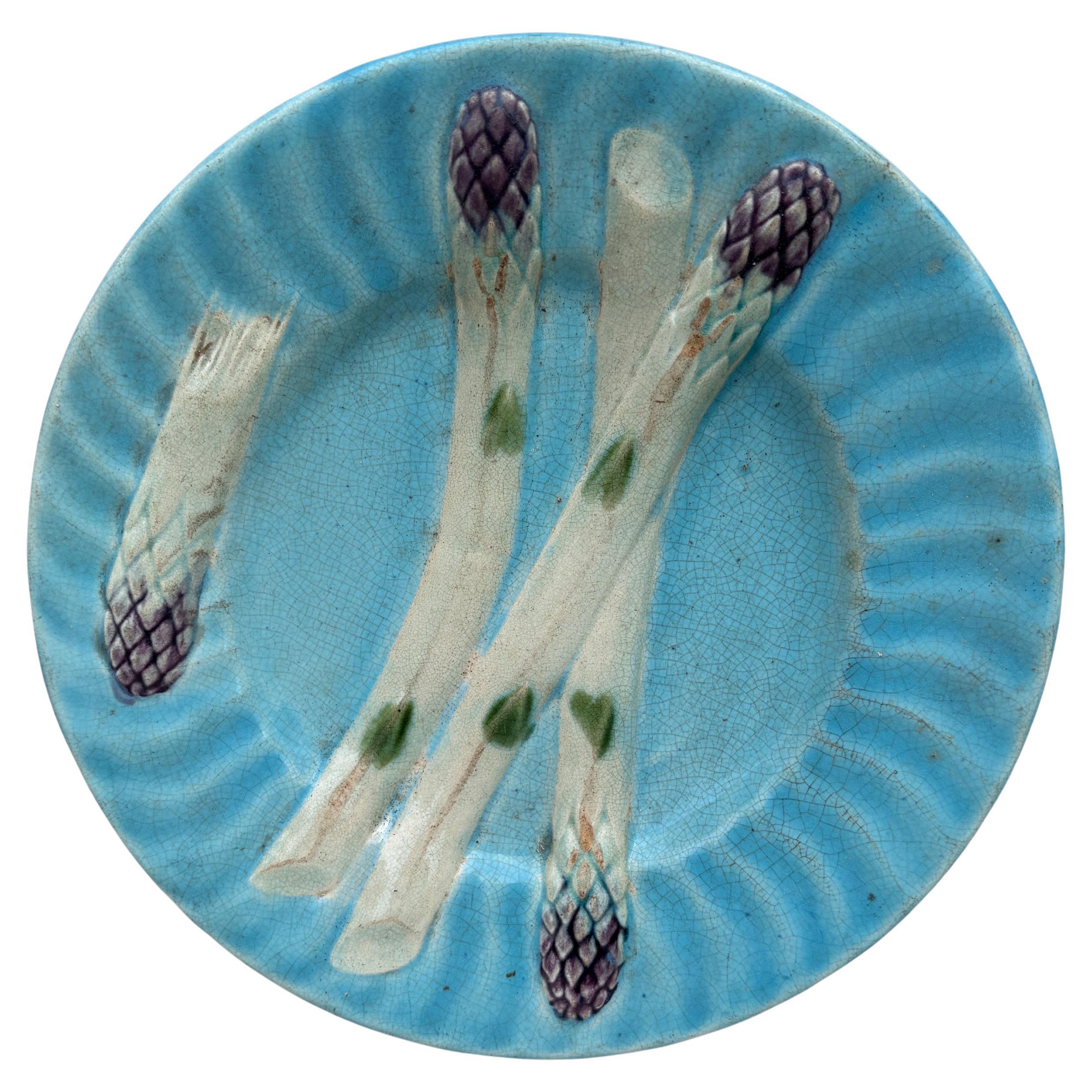 Französische Majolika Spargelteller Luneville Keller & Guerin, um 1890 im Angebot 1