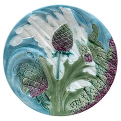 French Majolica Asparagus Plate Luneville Keller & Guerin, circa 1890