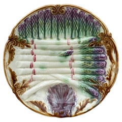 French Majolica Asparagus Plate Onnaing, circa 1890