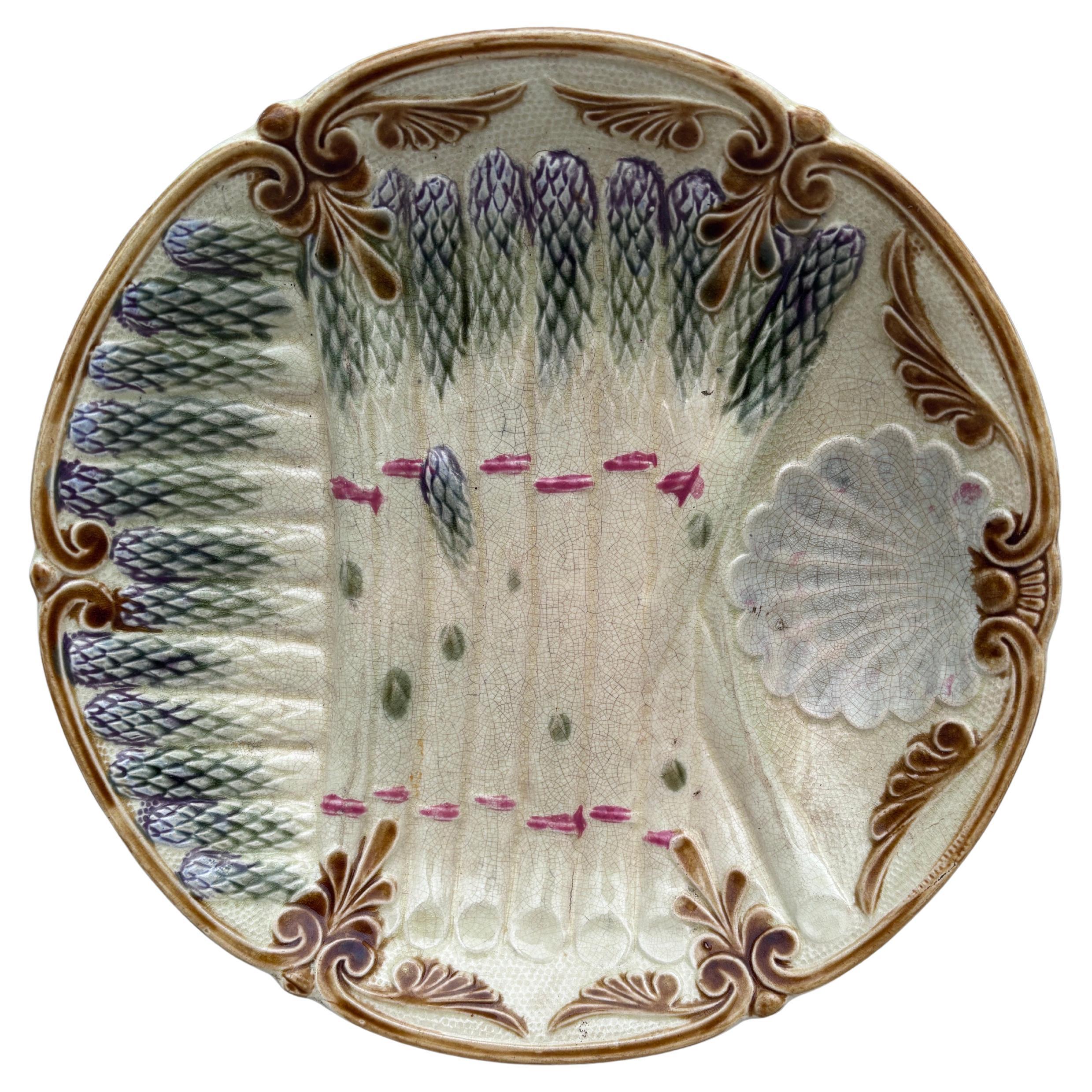 Französische Majolika-Spargelteller Onnaing, um 1890 im Angebot