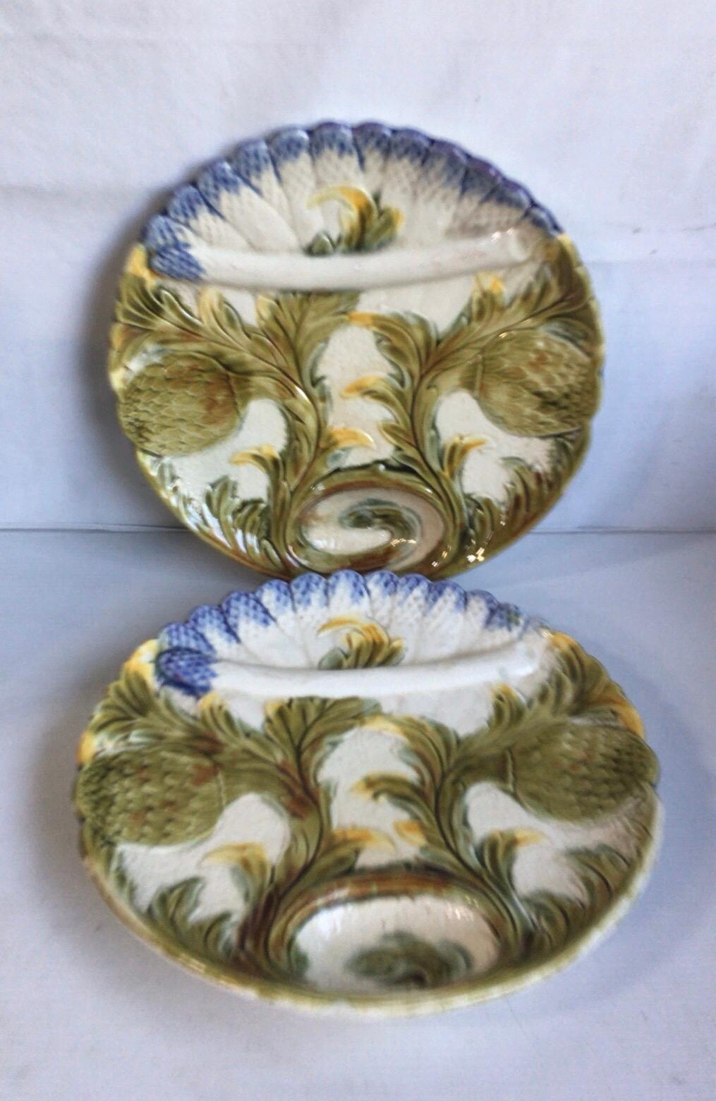 French Majolica asparagus plate Orchies, circa 1890.