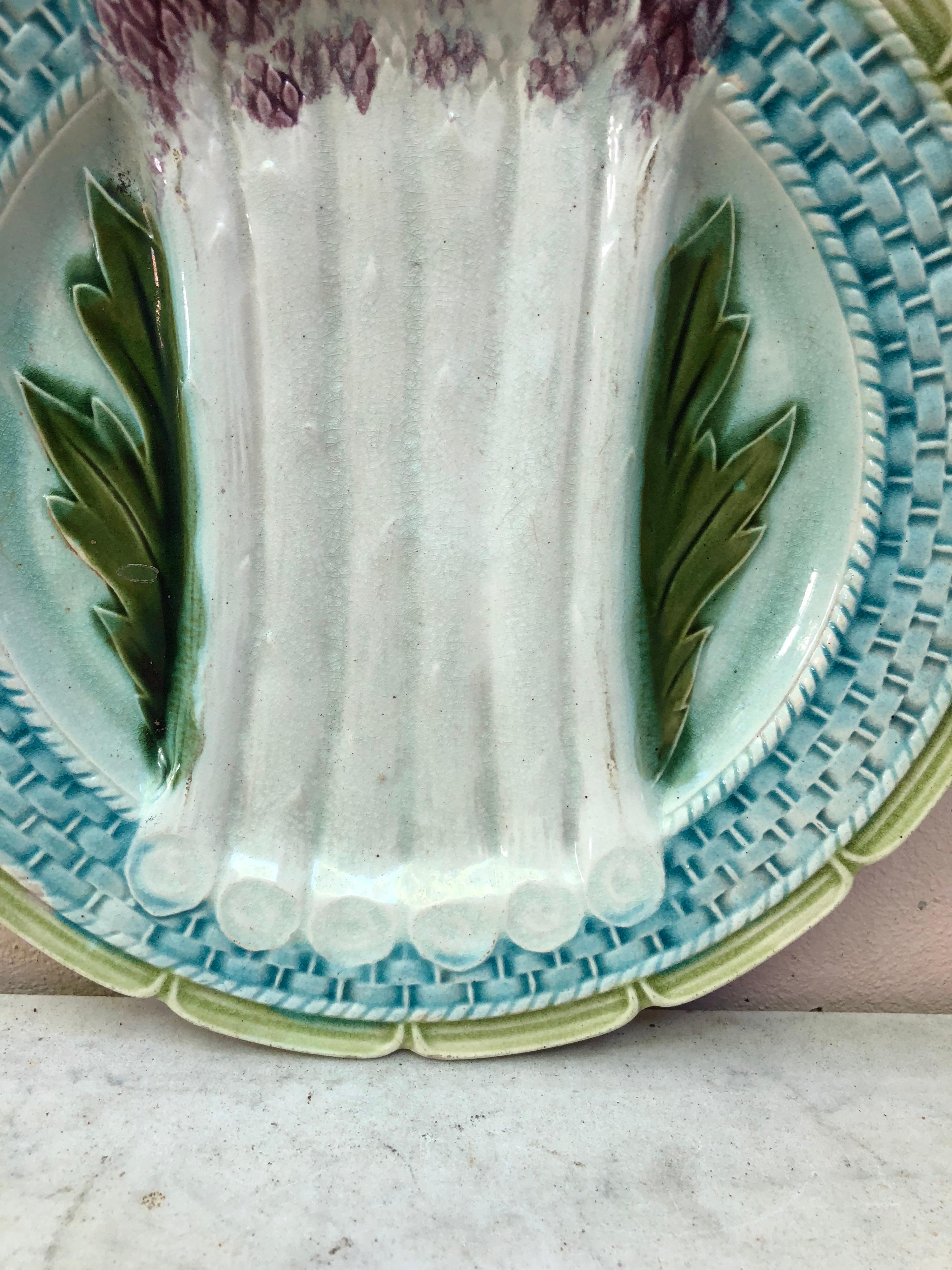 Country French Majolica Asparagus Plate Orchies, circa 1890