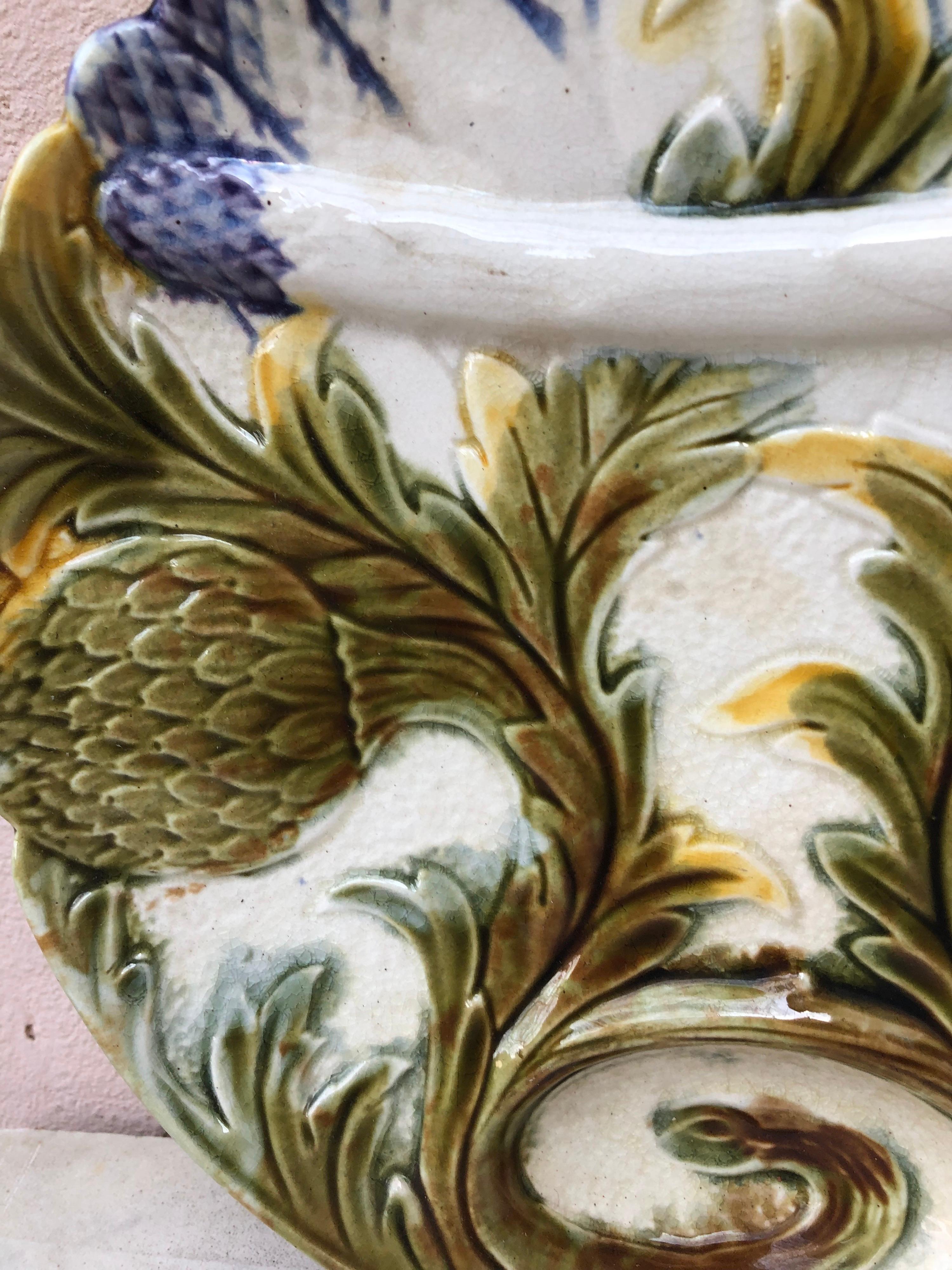 Rustic French Majolica Asparagus Plate Orchies, circa 1890 For Sale