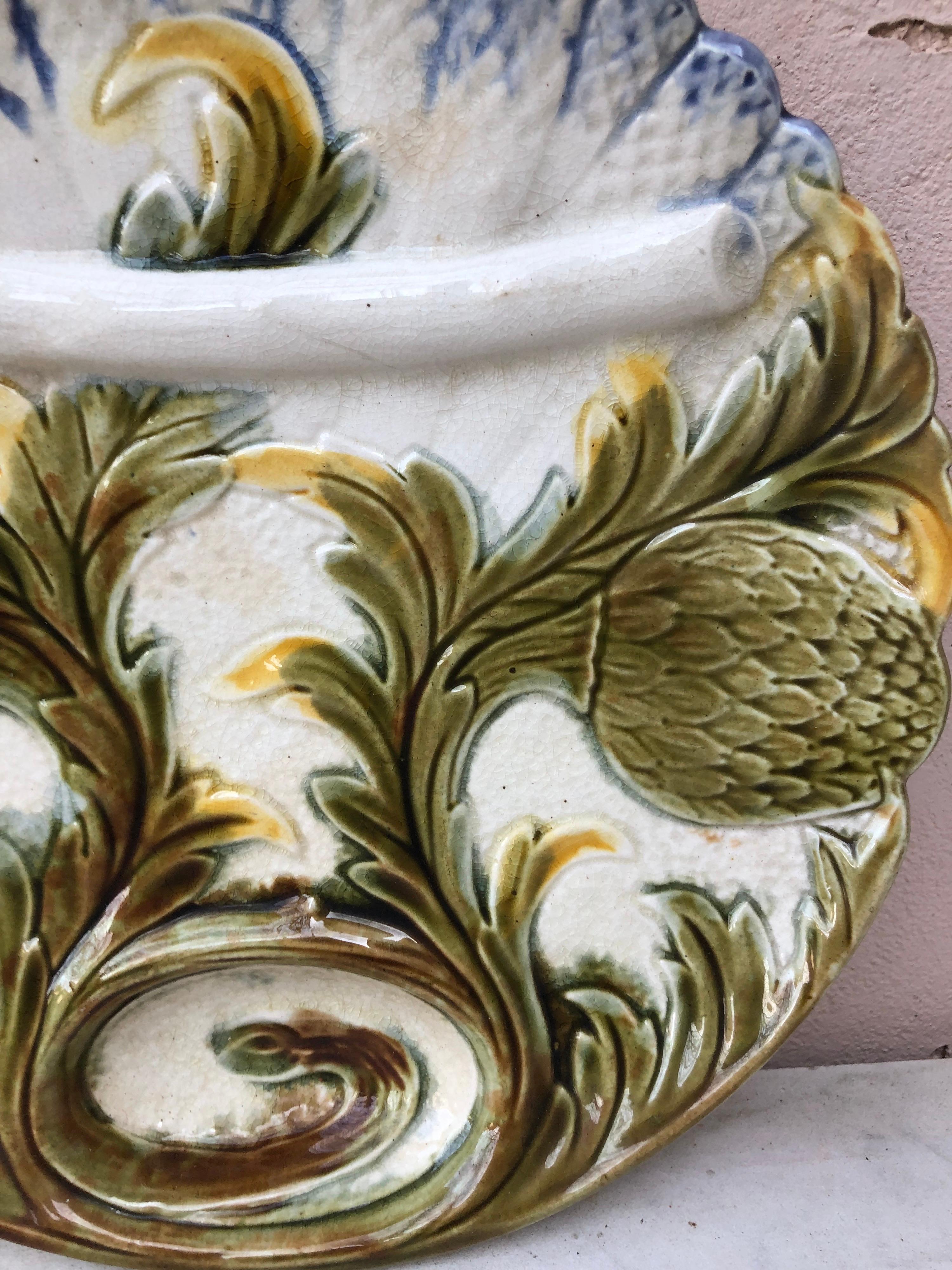 French Majolica Asparagus Plate Orchies, circa 1890 In Good Condition For Sale In Austin, TX