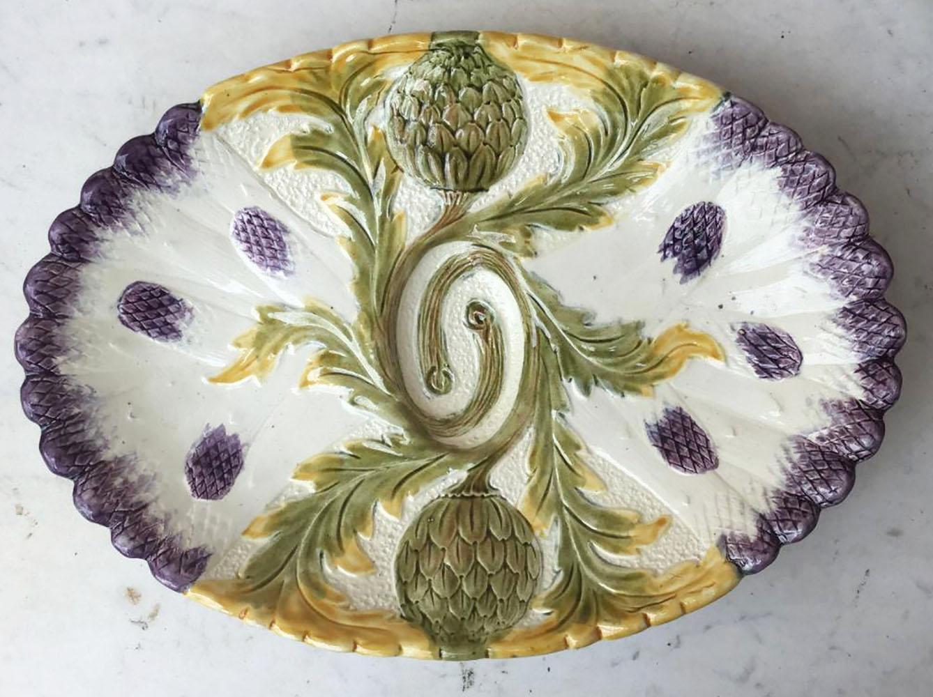 Late 19th Century French Majolica Asparagus Plate Orchies, circa 1890 For Sale