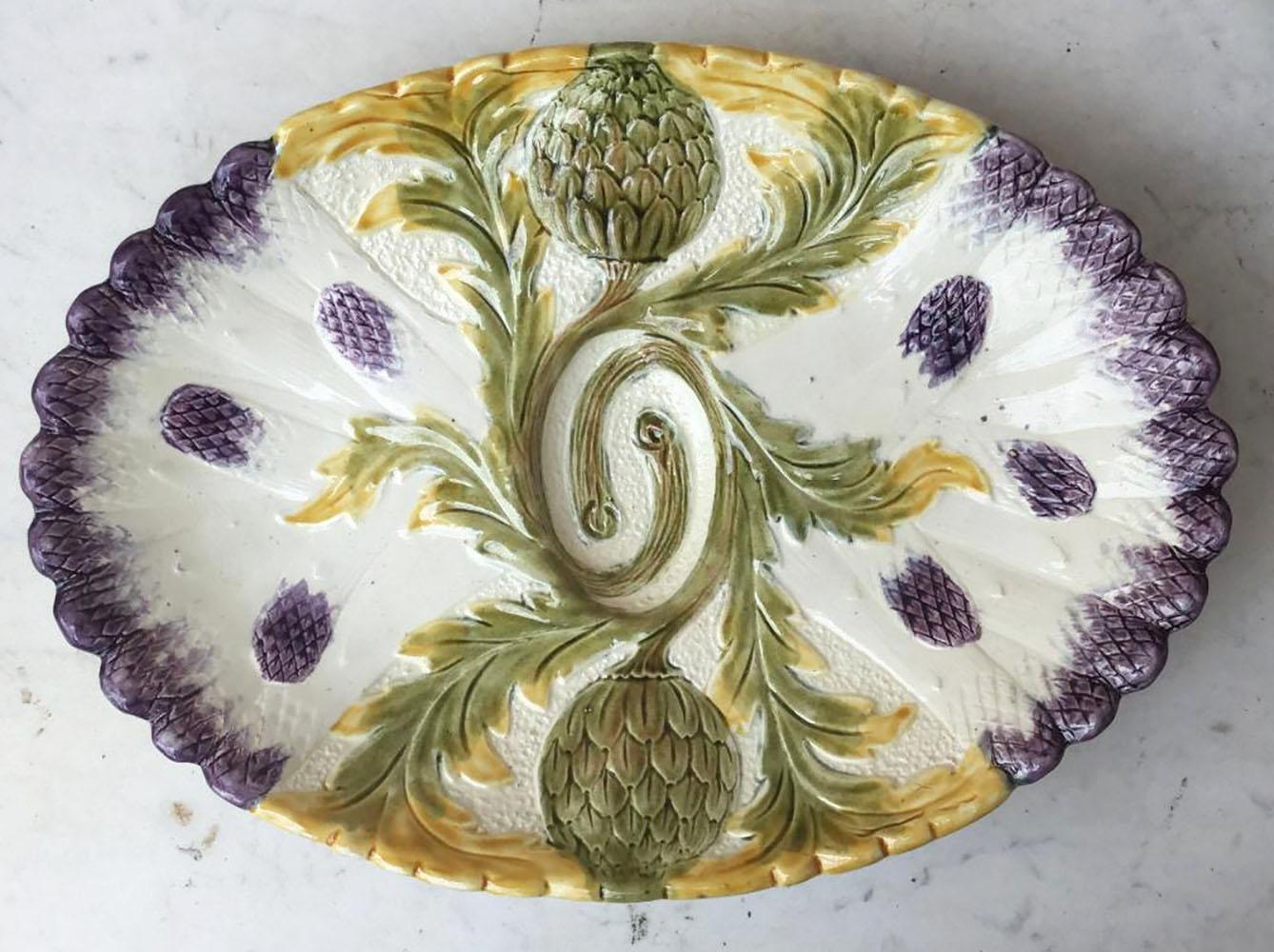 Plato de espárragos Orchies de mayólica francesa, hacia 1890 en Bueno estado para la venta en Austin, TX