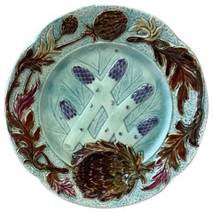 French Majolica Asparagus Plate Orchies, circa 1890