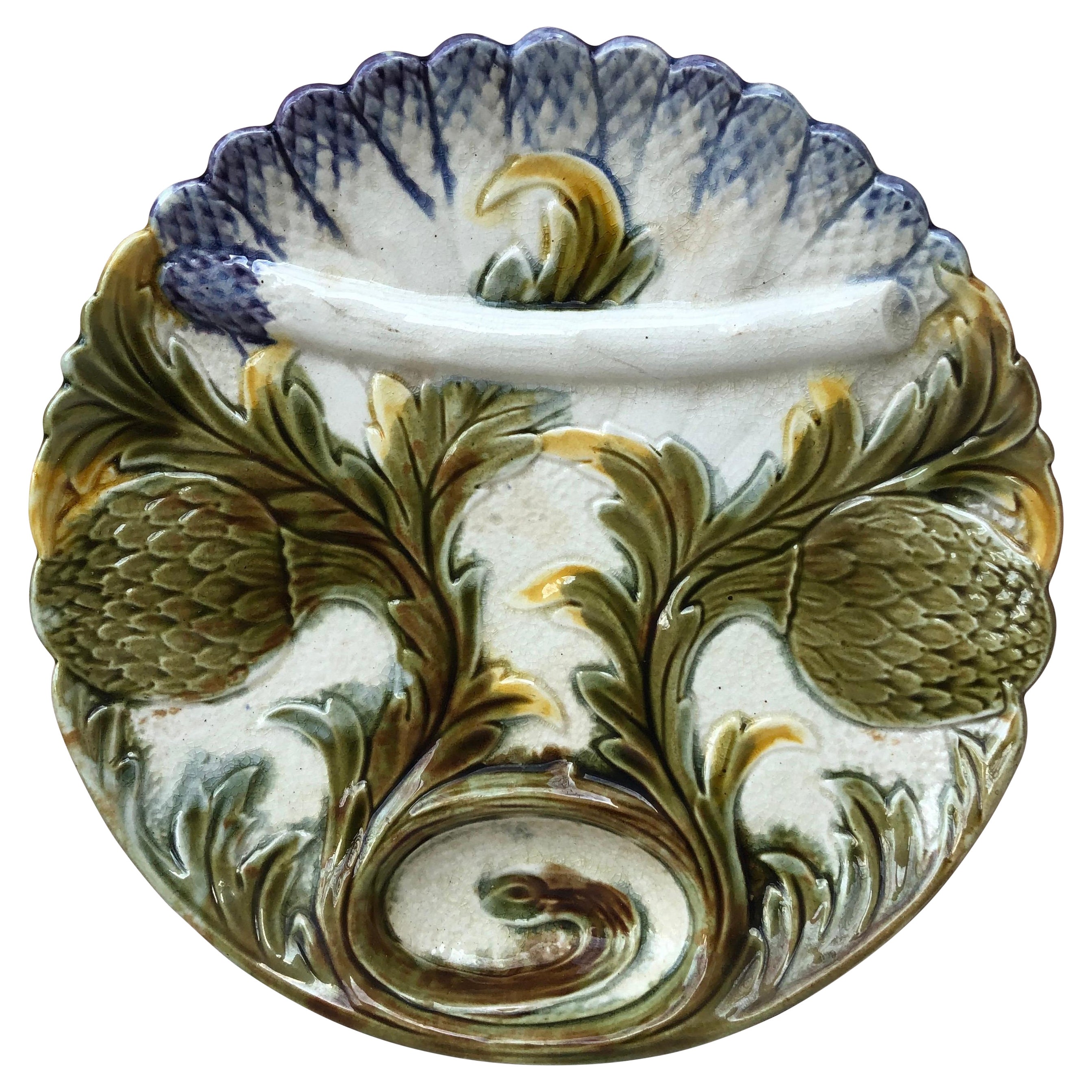 Französischer Majolika-Spargelteller Orchies, um 1890