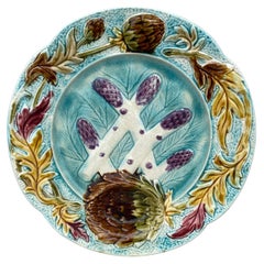 Antique French Majolica Asparagus Plate Orchies, circa 1890