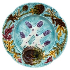 Antique French Majolica Asparagus Plate Orchies, circa 1890