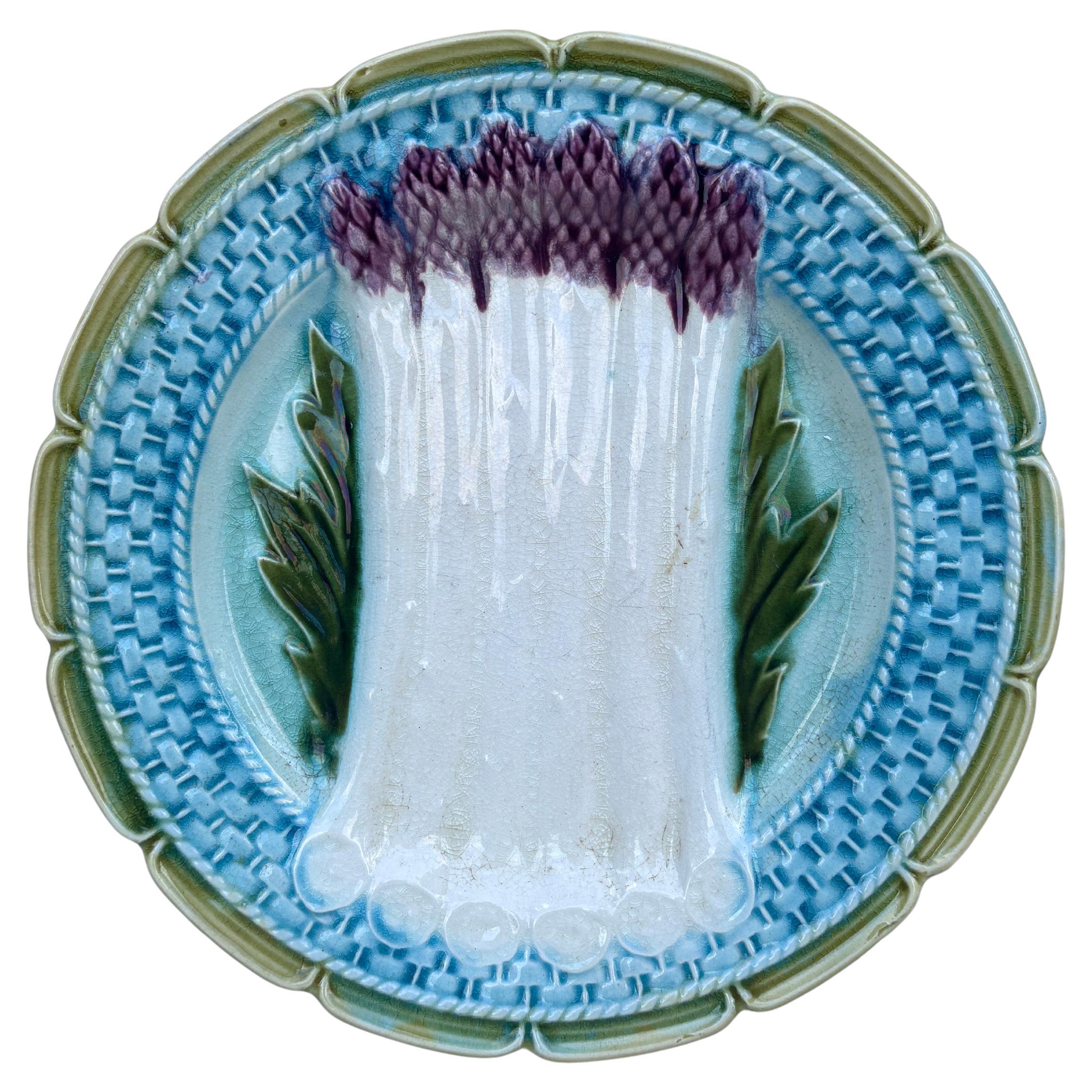 Französischer Majolika-Spargelteller Orchies, um 1890 im Angebot
