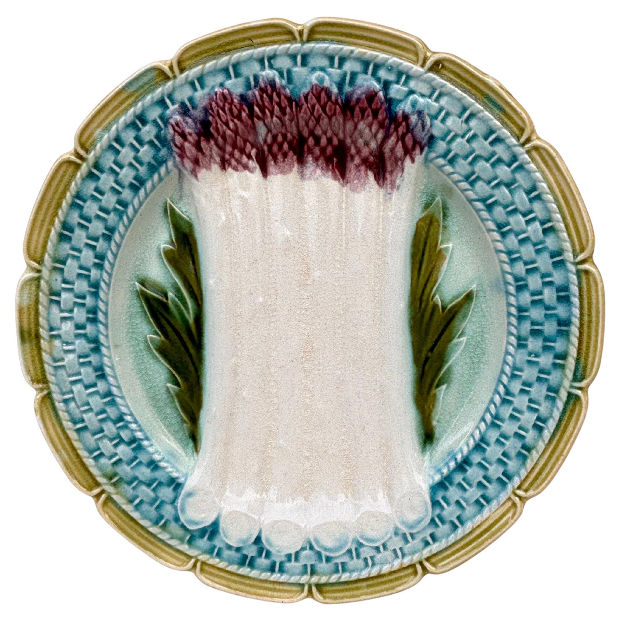 French Majolica Asparagus Plate Orchies, circa 1890