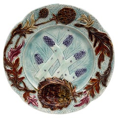 French Majolica Asparagus Plate Orchies, circa 1890