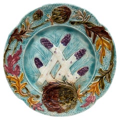 French Majolica Asparagus Plate Orchies, circa 1890