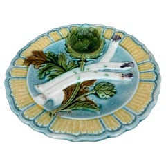 Assiette à asperges en majolique française Salins, vers 1890