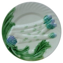 French Majolica Asparagus Plate Salins, Circa 1890