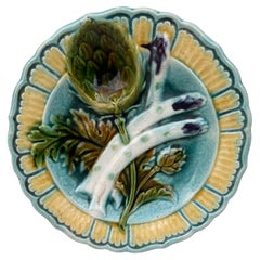 Assiette à asperges en majolique française Salins, vers 1890
