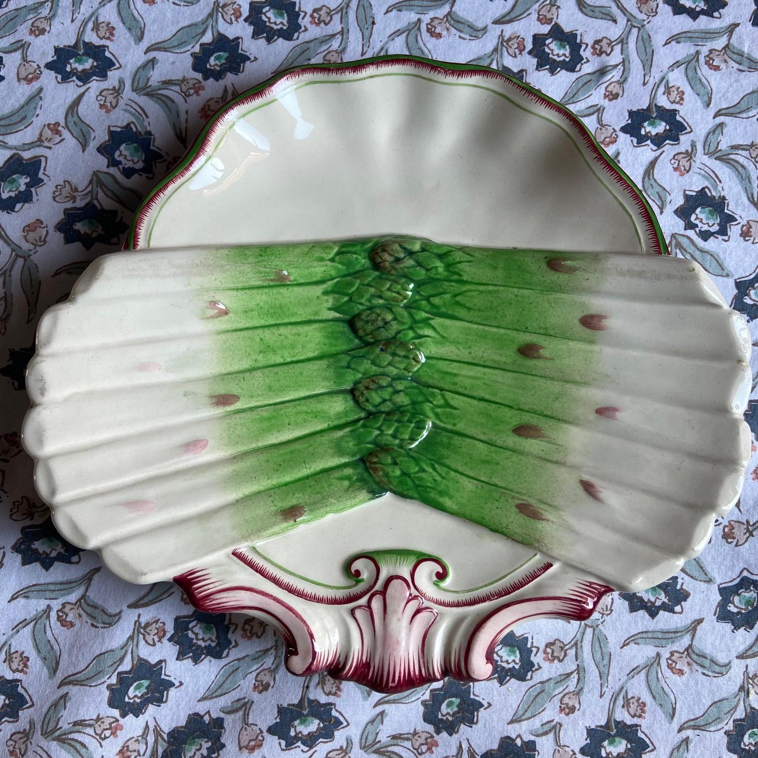 French Majolica Asparagus Plate Sarreguemines circa 1890, set of 4 (Art nouveau) im Angebot