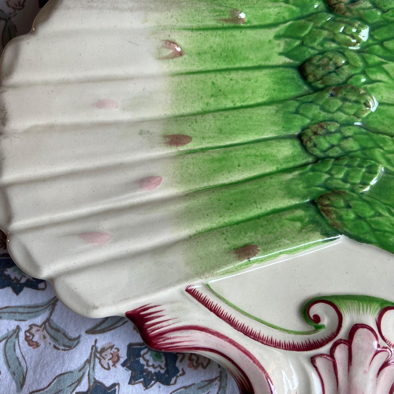 French Majolica Asparagus Plate Sarreguemines circa 1890, set of 4 (Französisch) im Angebot